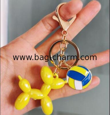 GUGEER Cute Jelly Balloon Dog Design Keychain for Women,Volleyball Charms,Volleyball Keychains，Customized Your Logo Pendant