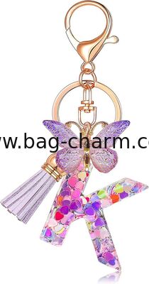 GUGEER Bling Initial Letter Keychain, Metal Alphabet Key Chain for Purse Handbag Decor, Birthday Gift for Women Girls