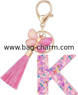 GUGEER  Cute Pink Key Chains for Women Girls, Initial Letter Keychains with Tassel, Charms for Key Purse Handbags Backpacks