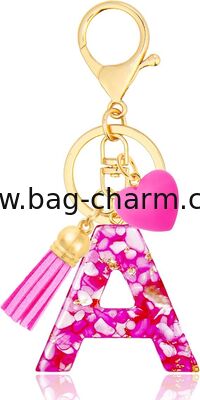 GUGEER Initial Keychains for Women with Cute Heart Resin - Alphabet Letter Keychain for Bag, Backpacks, Purse or Car key