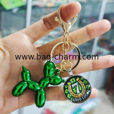 GUGEER Lucky Four Leaf Clover Keychain, Cute Jelly Dog Keychain Charms for Women Men, Good Luck Charm Key Chain for Purse Bag Backpack Car Key