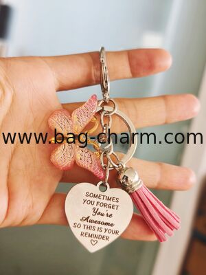 GUGEER Inspirational Keychain for Women, Heart Keychain Butterfly Keychains For Women Girls Key Chain For Car Keys Purse Charms Handbag Backpack