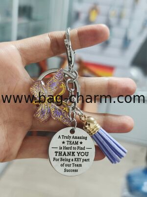 GUGEER Cute Keychain Butterfly Thank You Keychain Team Keychain Name Tassel Keychain With Personalized Letter