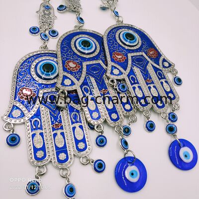 GUGEER Blue Evil Eye Glass Hanging Pendant Car Rearview Evil Eye Charm Ornament Turkish Greek Amulet Wall Decor Accessories for Good Luck Protection Energy Wedding Party Christmas Home (Fatima)