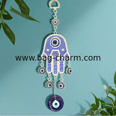 GUGEER Fatima Bag Charms Purse Charms Hanging Hand of Fatima Blue with Turkish Eye Decorative Door and Window Amulet Protector for Home Ornament and Practical for Wall and Office