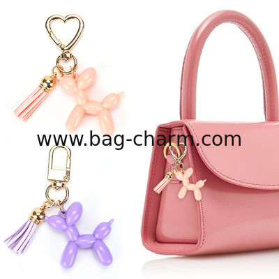 GUGEER Pink Jelly balloon Dog Keychain Lovely Puppy Key Ring,Cute Pet Animal Keychain Decor Metal Keyring Portable Gift for Girls