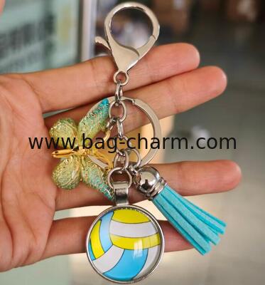 GUGEER Fashion Volleyball Bag Charms Letter Keychain Tassel Butterfly Pendant Key Ring for Purse Handbags Women Girl