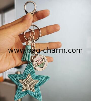 GUGEER Star Charm Keychain - Cute Bag Purse Handbag Accessories - Tassel Key Chain for Women Men