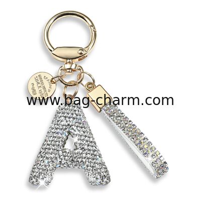 GUGEER Pink Blue White Initial Letter Keychain Gift for Women Girls Bling Sparkly Cute Backpack Car Key Accessories Lanyard
