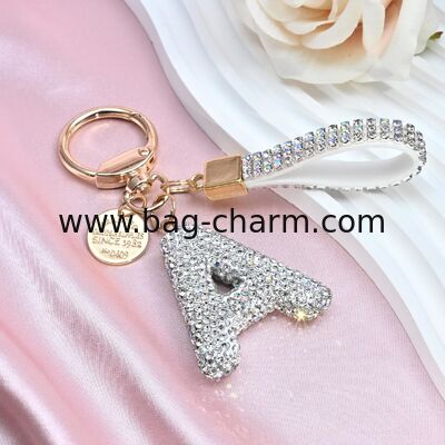 GUGEER Pink Blue White Initial Letter Keychain Gift for Women Girls Bling Sparkly Cute Backpack Car Key Accessories Lanyard