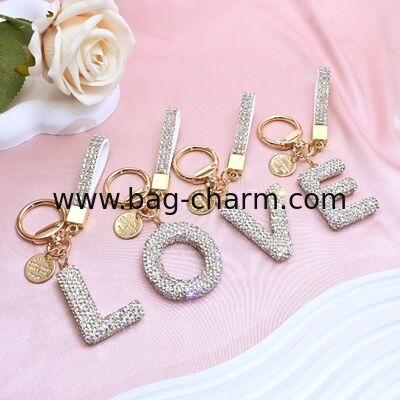 GUGEER Pink Blue White Initial Letter Keychain Gift for Women Girls Bling Sparkly Cute Backpack Car Key Accessories Lanyard