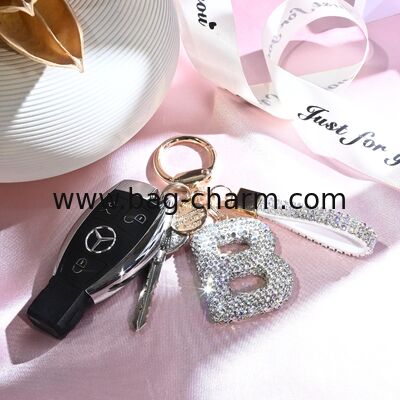 GUGEER Pink Blue White Initial Letter Keychain Gift for Women Girls Bling Sparkly Cute Backpack Car Key Accessories Lanyard