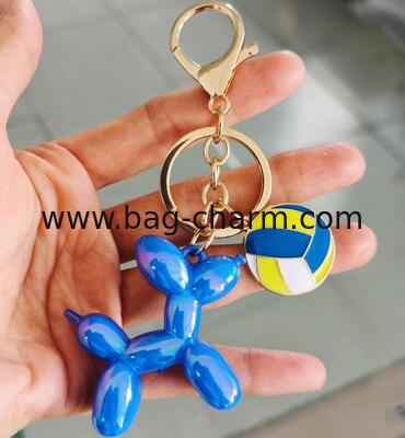 GUGEER Cute Jelly Balloon Dog Design Keychain for Women,Volleyball Charms,Volleyball Keychains，Customized Your Logo Pendant