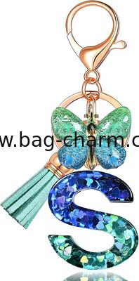GUGEER Alphabet Letter Keychain with Tassel, Personalized Initial Key Ring for Girls, Bag Pendant Accessories Gift