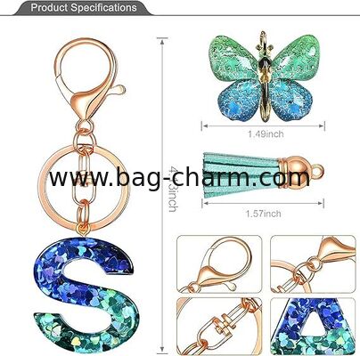 GUGEER Alphabet Letter Keychain with Tassel, Personalized Initial Key Ring for Girls, Bag Pendant Accessories Gift