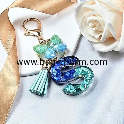 GUGEER Alphabet Letter Keychain with Tassel, Personalized Initial Key Ring for Girls, Bag Pendant Accessories Gift