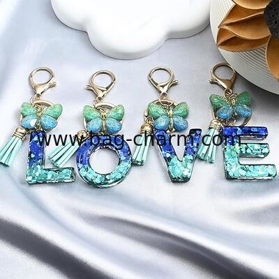 GUGEER Alphabet Letter Keychain with Tassel, Personalized Initial Key Ring for Girls, Bag Pendant Accessories Gift