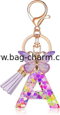 GUGEER Bling Initial Letter Keychain, Metal Alphabet Key Chain for Purse Handbag Decor, Birthday Gift for Women Girls