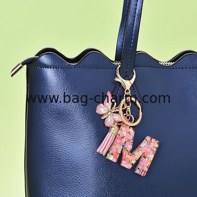 GUGEER Fashion Alphabet Initial Letter Keychain Tassel Butterfly Pendant Key Ring for Purse Handbags Women Girl