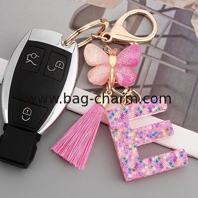 GUGEER  Cute Pink Key Chains for Women Girls, Initial Letter Keychains with Tassel, Charms for Key Purse Handbags Backpacks