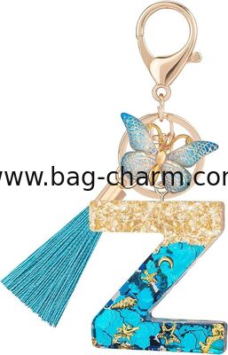 GUGEER  Cute Blue Keychains for Women Girls, A-Z Alphabet Key Chains with Tassel, Charms for Key Purse Handbags Backpacks