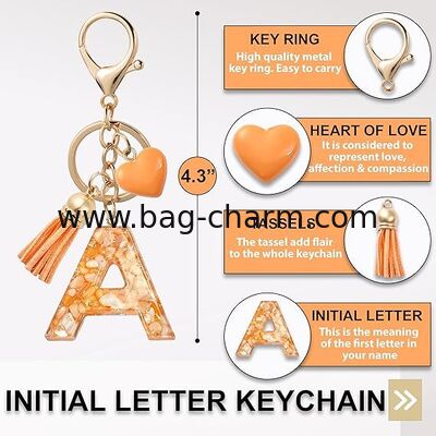 GUGEER Initial Keychains for Women with Cute Heart Resin - Alphabet Letter Keychain for Bag, Backpacks, Purse or Car key