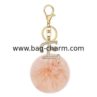 GUGEER Initial Letter Keychain Personalized Monogram Key Ring,Pom Keychain Birthday Gift for Women Men Friends