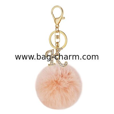 GUGEER Initial Letter Keychain Personalized Monogram Key Ring,Pom Keychain Birthday Gift for Women Men Friends