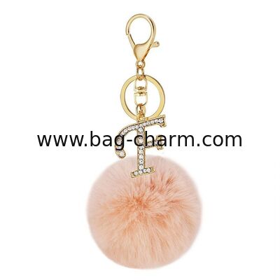 GUGEER Initial Letter Keychain Personalized Monogram Key Ring,Pom Keychain Birthday Gift for Women Men Friends