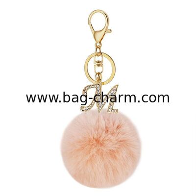 GUGEER Initial Letter Keychain Personalized Monogram Key Ring,Pom Keychain Birthday Gift for Women Men Friends