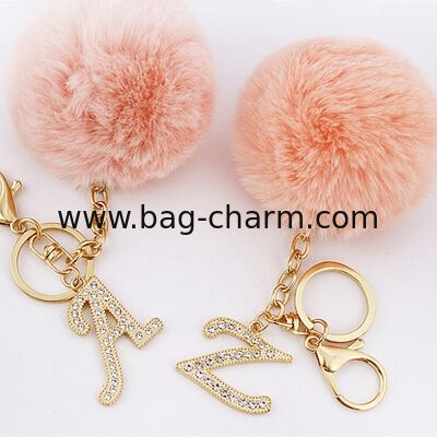 GUGEER Initial Letter Keychain Personalized Monogram Key Ring,Pom Keychain Birthday Gift for Women Men Friends