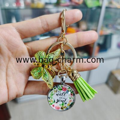 GUGEER Personalized logo Exquisite Butterfly Keychain,Tassel Pendant Keychain Fashion Key Ring Decorative Bag Accessory for Women Ladies