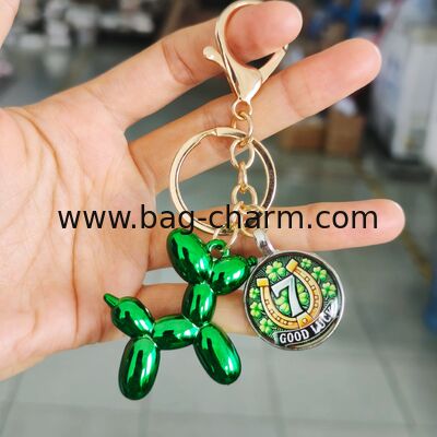 GUGEER Lucky Four Leaf Clover Keychain, Cute Jelly Dog Keychain Charms for Women Men, Good Luck Charm Key Chain for Purse Bag Backpack Car Key