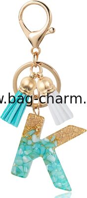 GUGEER Letter Keychain Charm Colorful Resin Initial Keychain with Double PU Tassel Stylish Accessory for Women Girls Backpacks Wallets