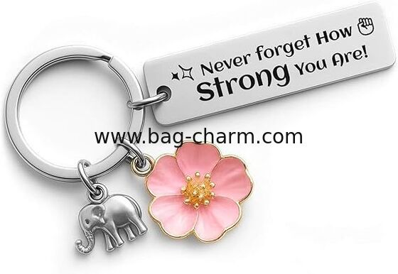 GUGEER Inspirational Keychain for Women, Motivational Gift “Never Forget How Strong You Are” Stainless Steel Keychain with Elephant & Flower Charms, Birthday Gifts for Women, Mom, Best Friend