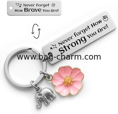 GUGEER Inspirational Keychain for Women, Motivational Gift “Never Forget How Strong You Are” Stainless Steel Keychain with Elephant & Flower Charms, Birthday Gifts for Women, Mom, Best Friend