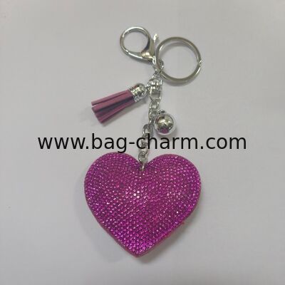 GUGEER Rhinestone Heart Charm Keychain - Cute Bag Purse Handbag Accessories - Tassel Key Chain for Women Men