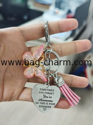 GUGEER Inspirational Keychain for Women, Heart Keychain Butterfly Keychains For Women Girls Key Chain For Car Keys Purse Charms Handbag Backpack