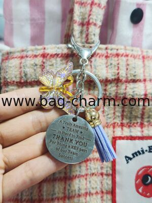 GUGEER Cute Keychain Butterfly Thank You Keychain Team Keychain Name Tassel Keychain With Personalized Letter