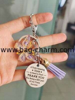 GUGEER Cute Keychain Butterfly Thank You Keychain Team Keychain Name Tassel Keychain With Personalized Letter