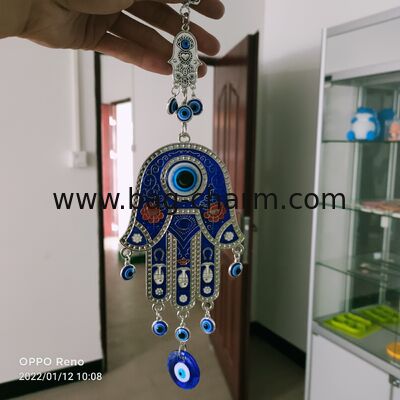 GUGEER Blue Evil Eye Glass Hanging Pendant Car Rearview Evil Eye Charm Ornament Turkish Greek Amulet Wall Decor Accessories for Good Luck Protection Energy Wedding Party Christmas Home (Fatima)