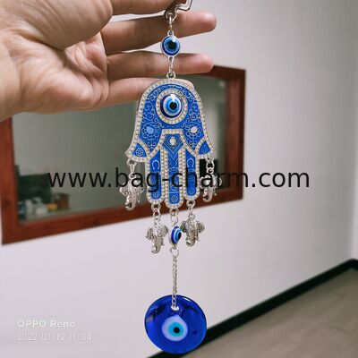 GUGEER Hanging Hand of Fatima Blue with Turkish Eye Decorative Door and Window Amulet Protector for Home Ornament and Practical for Wall and Office