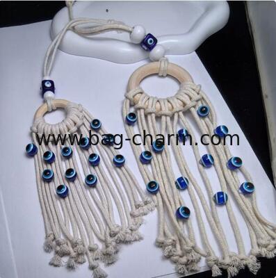 GUGEER Turkish Evil Blue Eye Bag Charms Handmade Tassel Bag Charm Keychain Amulet Home Decor Blessing Protection Crystal Pearl Gift Blue Eyes Keychains Car Hanging Ornament