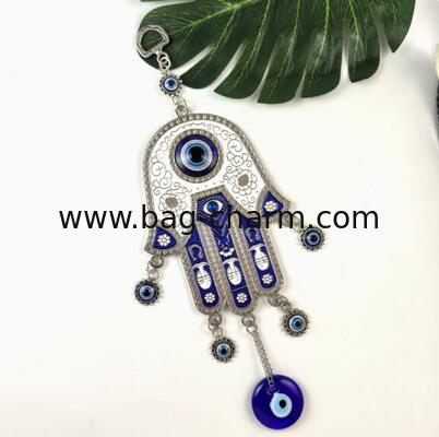 GUGEER Fatima Bag Charms Purse Charms Hanging Hand of Fatima Blue with Turkish Eye Decorative Door and Window Amulet Protector for Home Ornament and Practical for Wall and Office