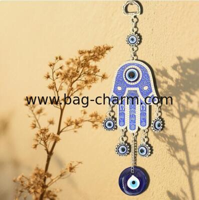GUGEER Fatima Bag Charms Purse Charms Hanging Hand of Fatima Blue with Turkish Eye Decorative Door and Window Amulet Protector for Home Ornament and Practical for Wall and Office
