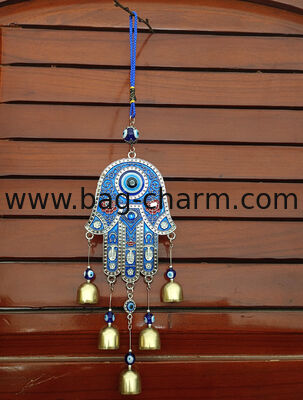 Blue Evil Eye Hand of Fatima Wind Chimes Outdoor Decoration, Hamsa Hand Windcatcher, Evil Eye Wind Bells, Fatima's Holy Hand Blue Evil Eye Amulet Wind Chimes for Home,Gift for Mom,Balcony,Patio,Garden