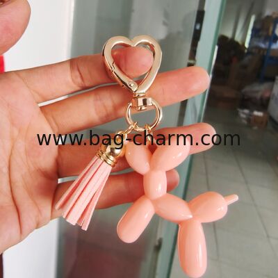 GUGEER Pink Jelly balloon Dog Keychain Lovely Puppy Key Ring,Cute Pet Animal Keychain Decor Metal Keyring Portable Gift for Girls