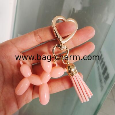 GUGEER Pink Jelly balloon Dog Keychain Lovely Puppy Key Ring,Cute Pet Animal Keychain Decor Metal Keyring Portable Gift for Girls