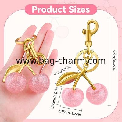 GUGEER 2 PCS Cherry Bag Charm,cherry Keychain for Women Purse,Cute Resin Cherry Purse Charm for Handbags,Sparkly Red Fruit Key Chain Car Keys Accessories,Kawaii Gifts for Birthday Mom Christmas
